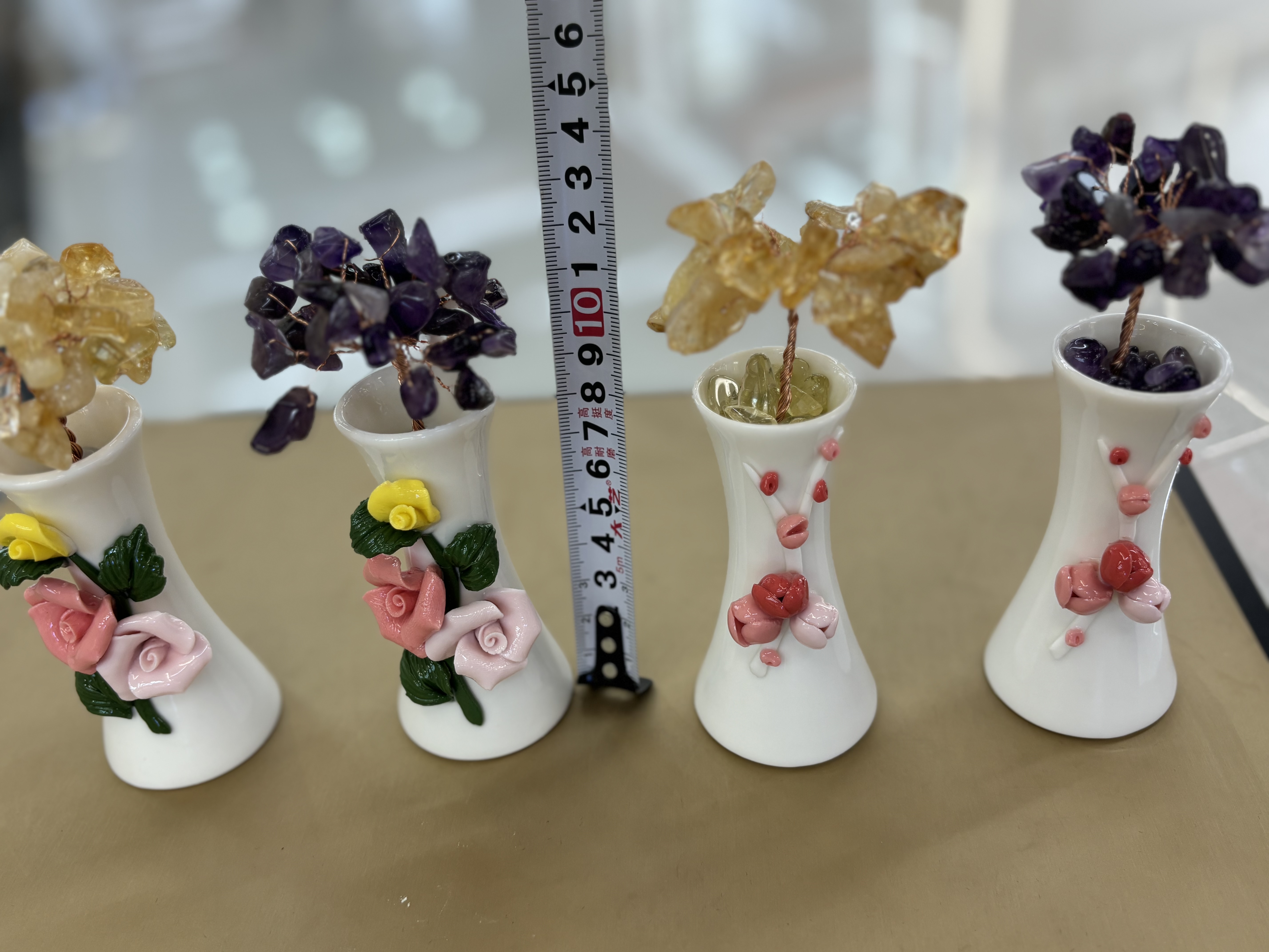 Natural yellow crystal money tree small ornament, pink and purple for attracting wealth, office good item, workstation healing desk creative gift -34 detail image 10