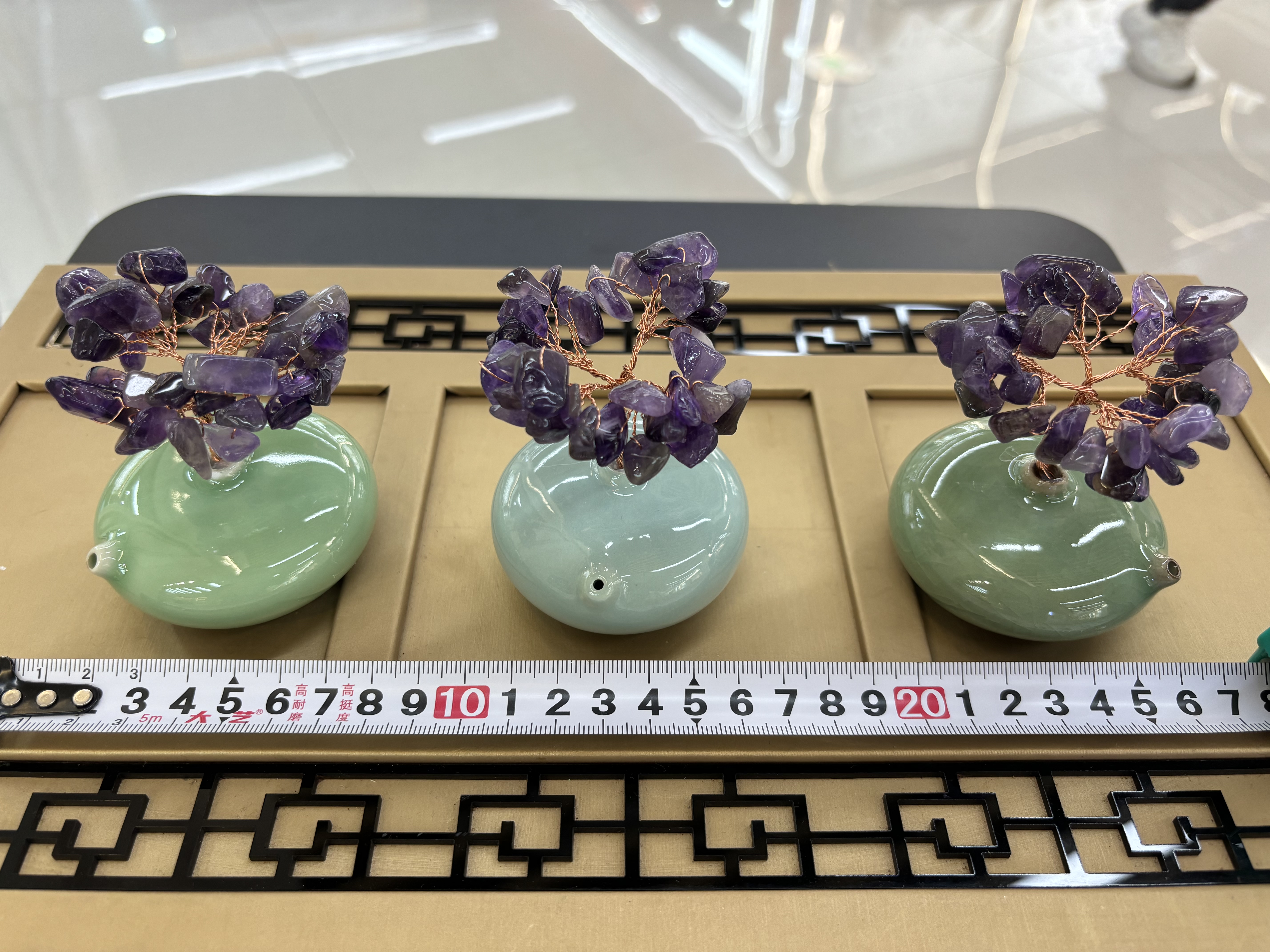 Natural yellow crystal money tree small ornament, pink and purple for attracting wealth, office good item, workstation healing desk creative gift -32 details Picture