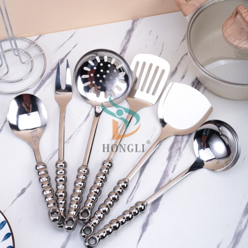 New ceramic bead handle stainless steel kitchenware set for home kitchen, creative hanging storage rack, seven-bead spatula, soup spoon and kitchenware Specification image
