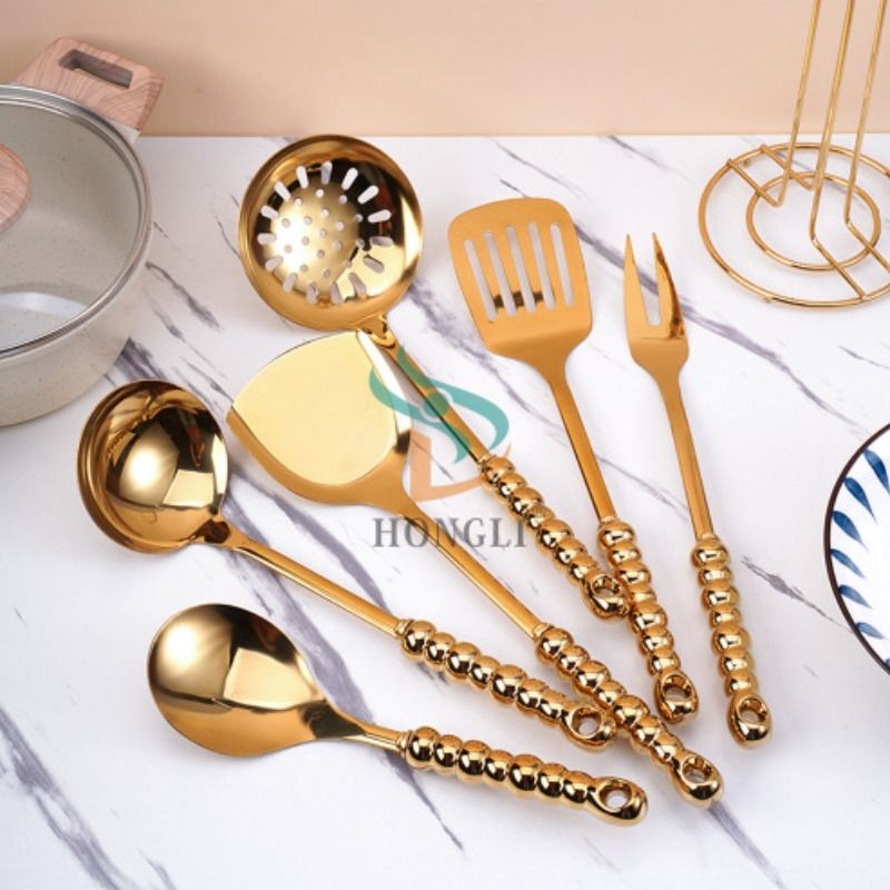 New ceramic bead handle stainless steel kitchenware set for home kitchen, creative hanging storage rack, seven-bead spatula, soup spoon and kitchenware details Picture