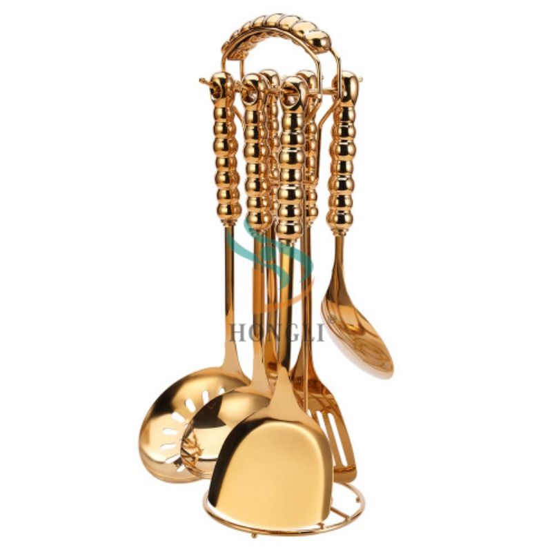 New ceramic bead handle stainless steel kitchenware set for home kitchen, creative hanging storage rack, seven-bead spatula, soup spoon and kitchenware Item Picture