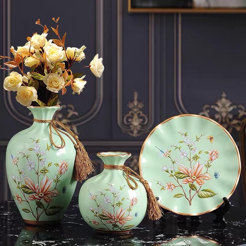 Yiwu Selection porcelain vase set of 3 pieces for TV cabinet wine cabinet apartment counter decoration dried flowers