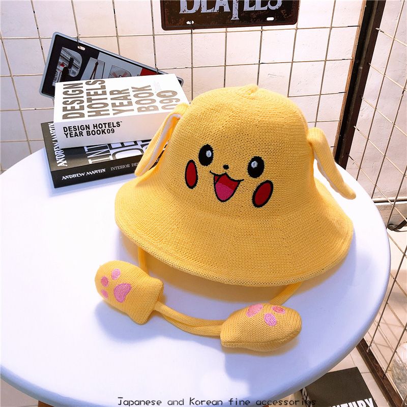 儿童春夏抖音同款皮卡丘会动的耳朵帽网红同款可爱捏耳朵渔夫帽