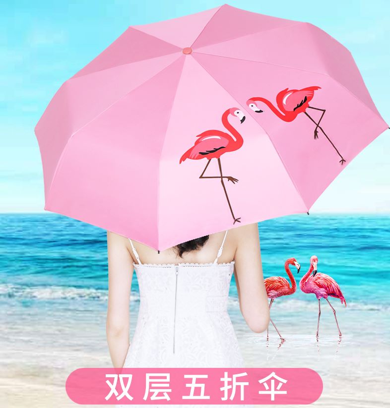 义乌好货 太阳伞火烈鸟防晒双层小黑伞女遮阳防紫外线产品图