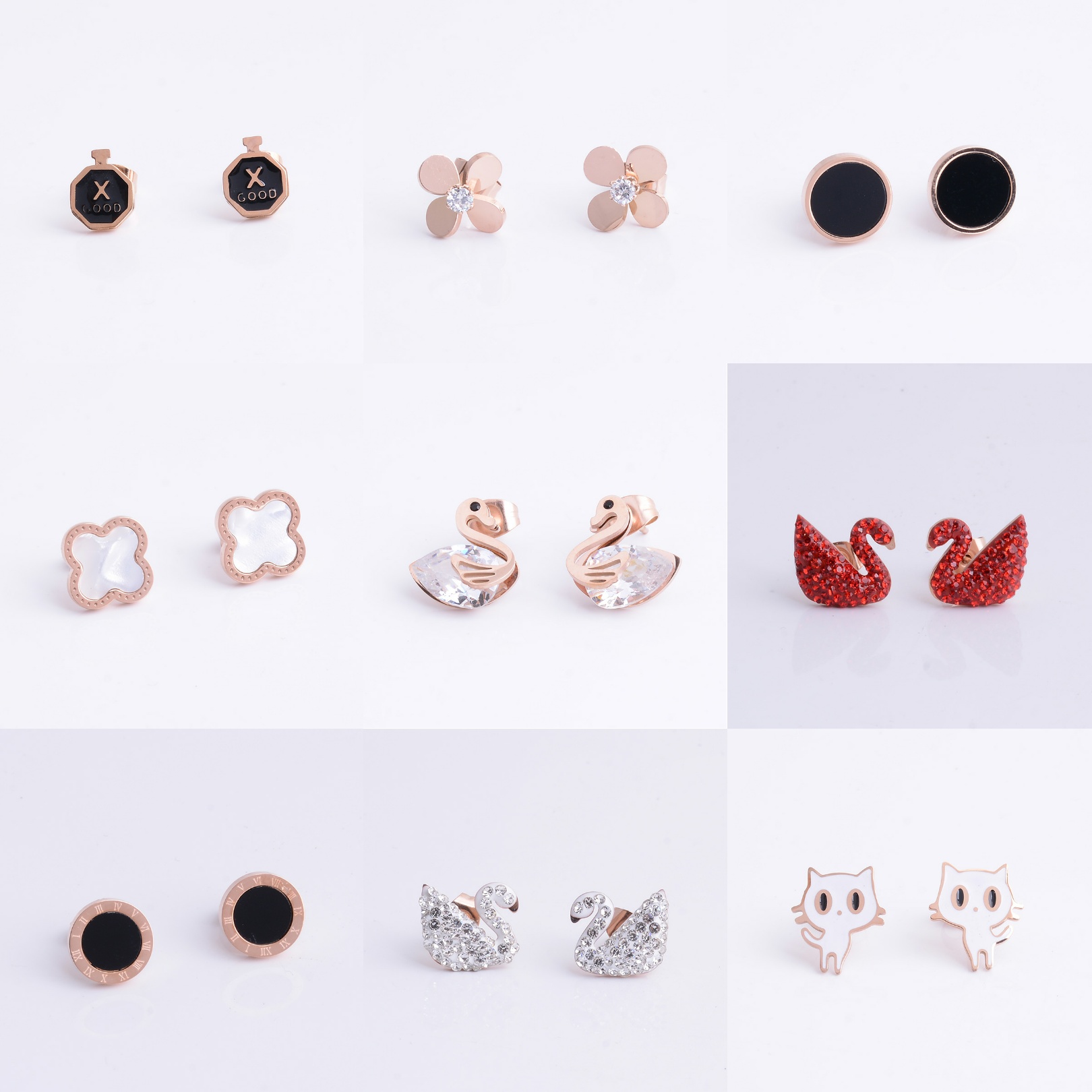 18k gold rose stud gold plated titanium steel female style fadeless jewelryTitanium steel stud earringsIt's full figure