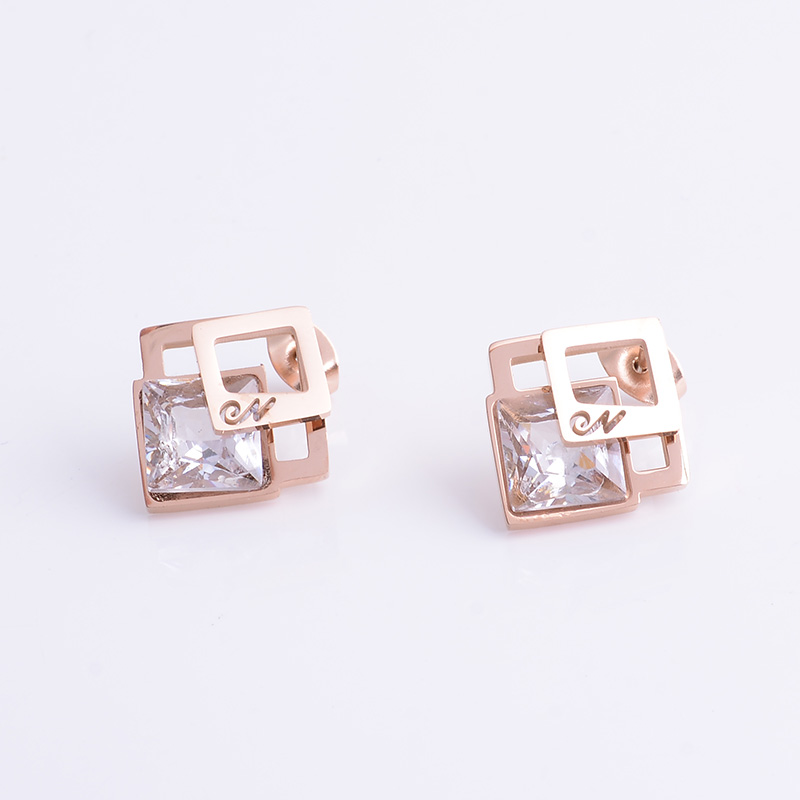 18k gold rose stud gold plated titanium steel female style fadeless jewelryTitanium steel stud earringsIt's undefined