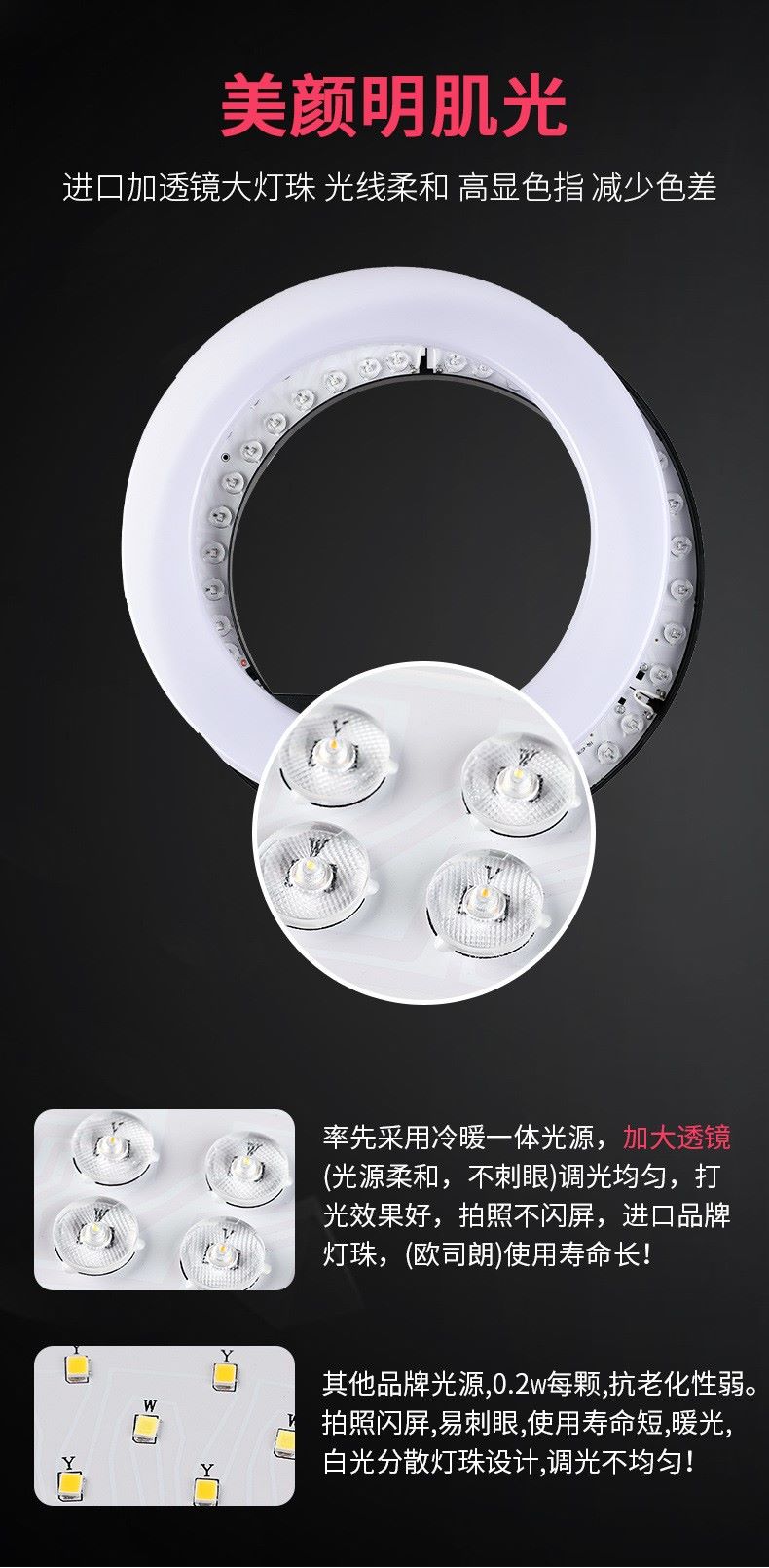 三机位led45cm直播灯抖音自拍补光灯主播美颜灯摄影环形灯打光灯详情图5