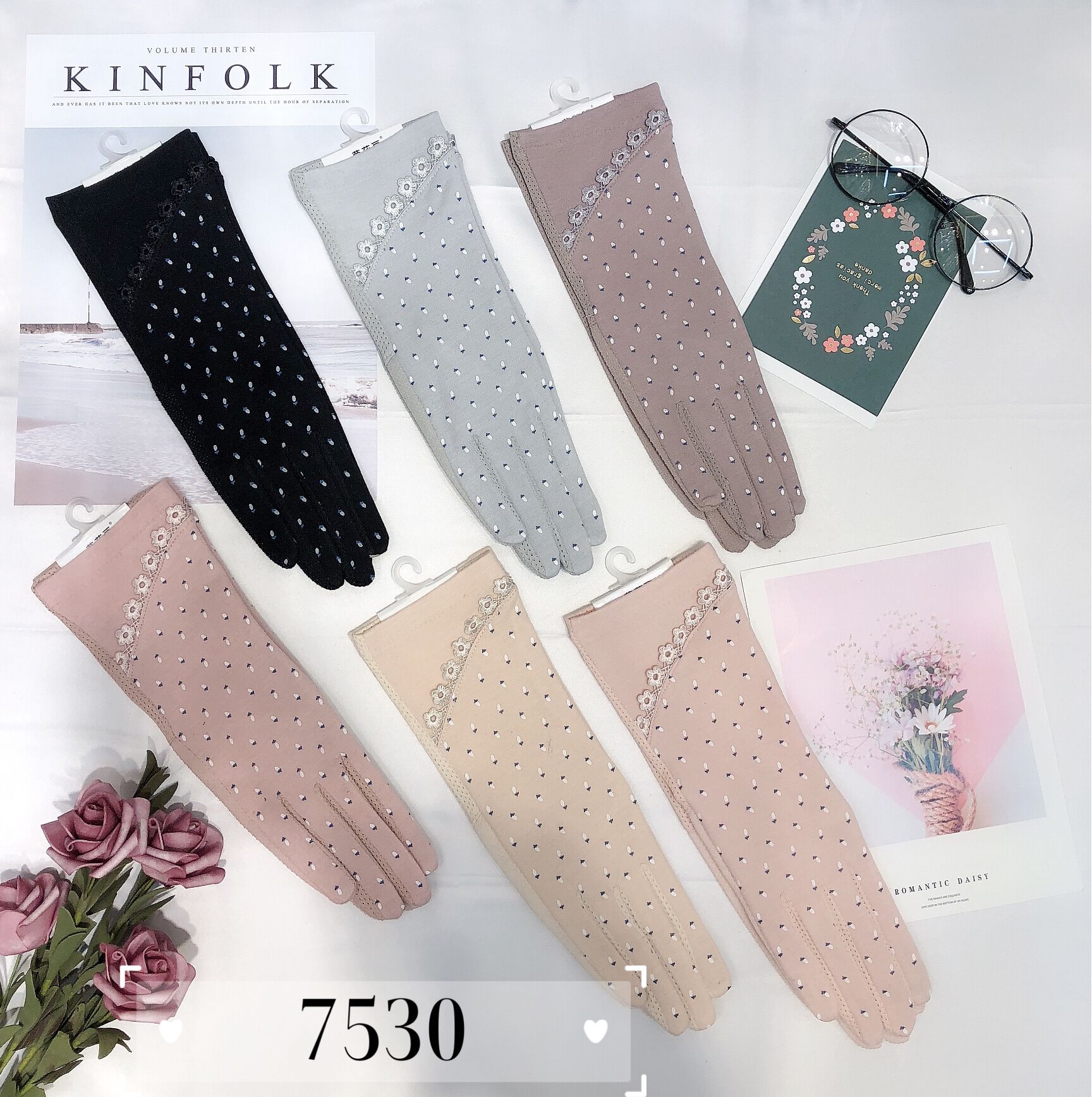 In summer, prevent sai Sai 28cm pure cotton lace non-slip touch screen gloves