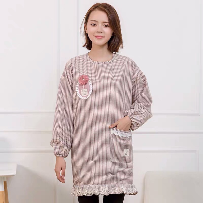 Apron long-sleeve smock Korean fashion kitchen cooking apron with sleeves and oil-proof all-cover smock thumbnail