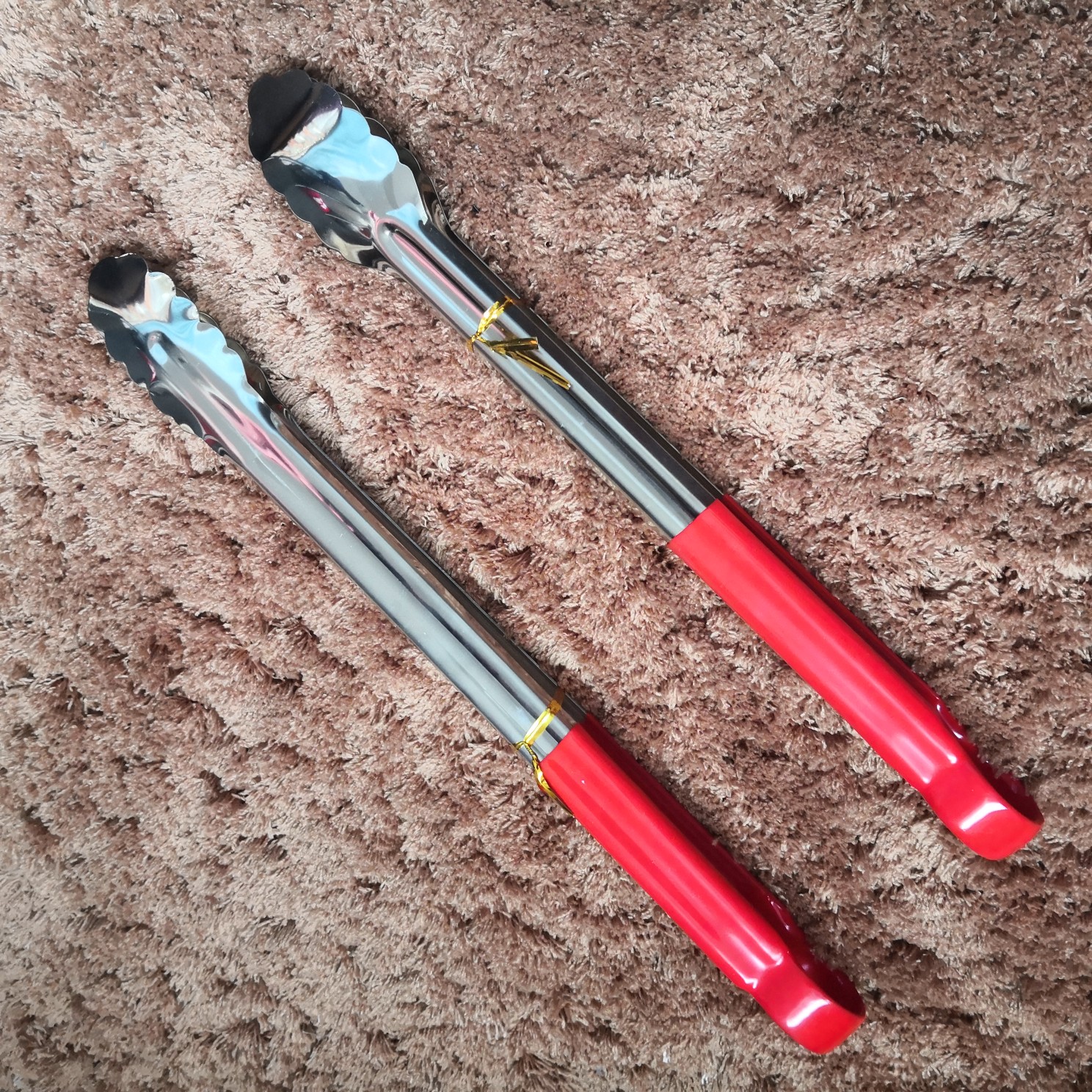 厂家直销食品夹梅花软胶食品夹不锈钢食品夹亚马逊热卖品白底实物图