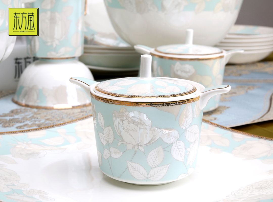 Yiwu Quality Dongfangying Bone China Tableware, high-end ceramic dinner plate set details Picture