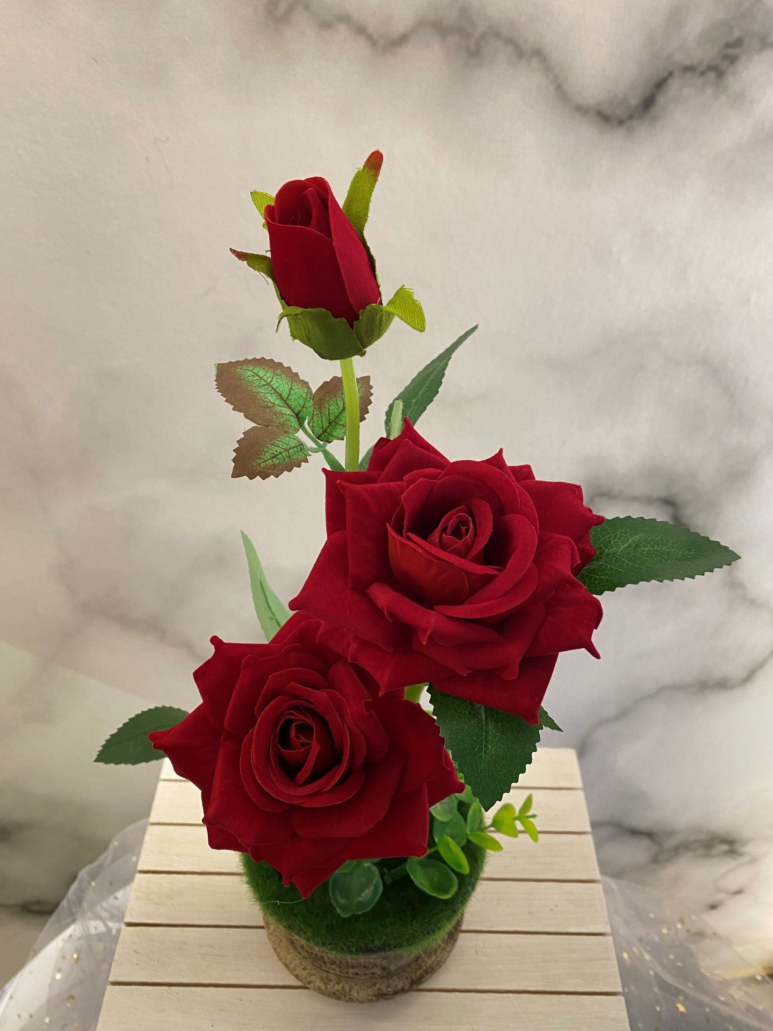 Three-headed rose with hair