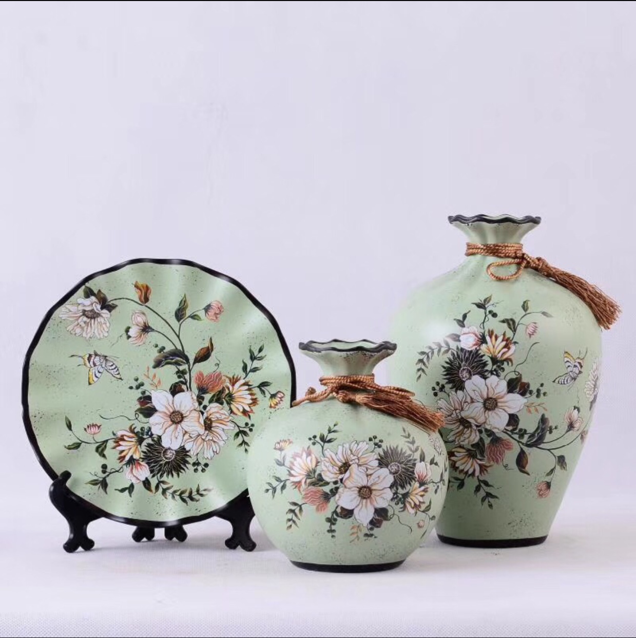 义乌现代简约中温陶瓷花瓶三件套装居家摆件插花工艺品产品图
