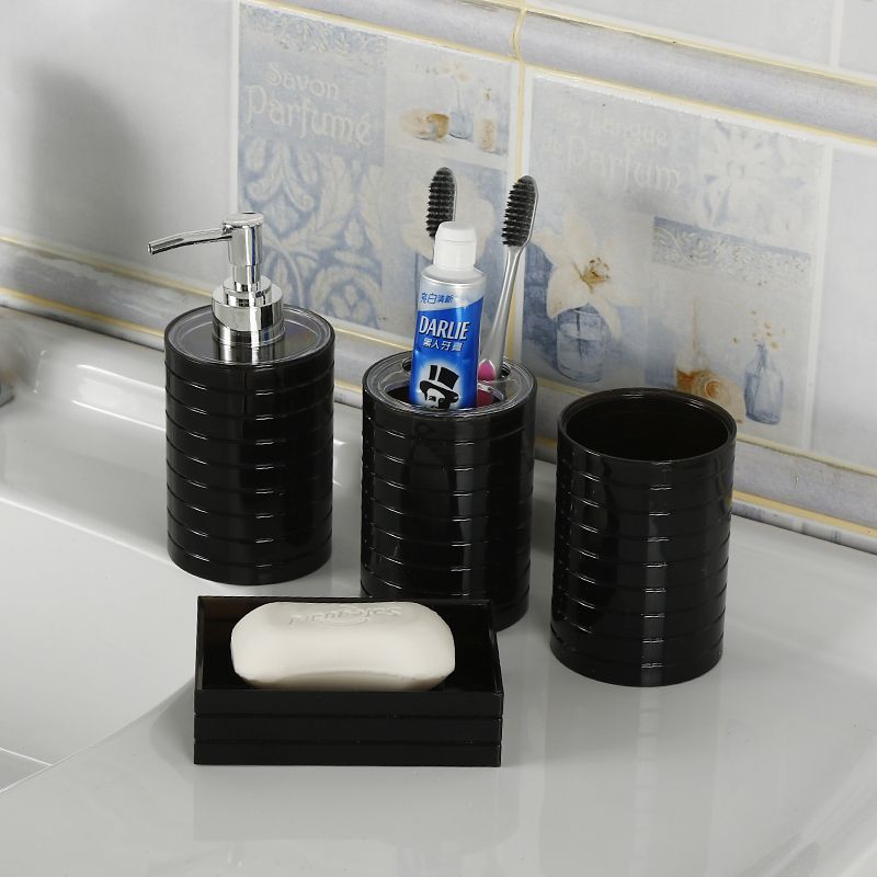 塑料卫浴四件套 沐浴套件皂液瓶牙刷架肥皂盒批发