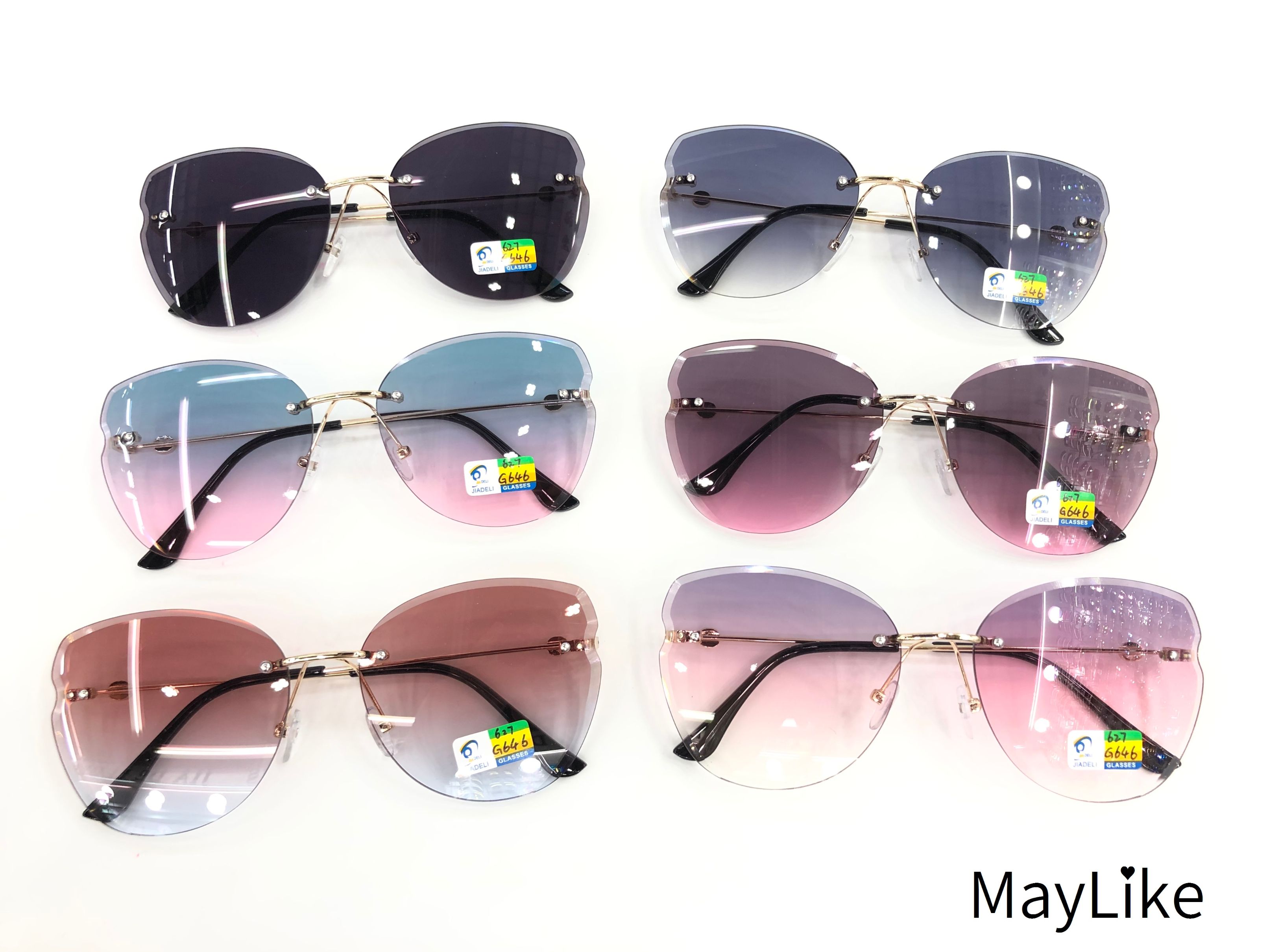 22837-627 女款 钻石切边 无框海洋片 UV400 太阳镜 批发详情图1