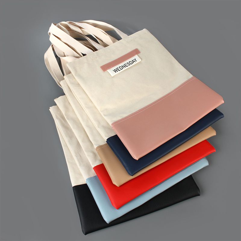 皮革棉布拼接手提袋，星期拉链包，购物袋，详情图3