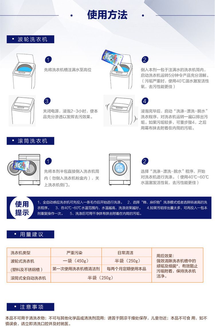 韩国进口 成进洗衣机槽清洗剂波轮滚筒全自动清洁剂 450g一袋详情图5