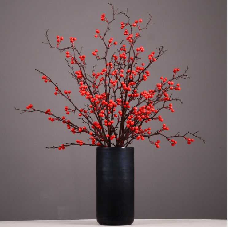 Simulated flower manufacturers direct Chinese home decoration artificial flower wholesale simulated berry red fruit fortune fruit Wutong fruit thumbnail