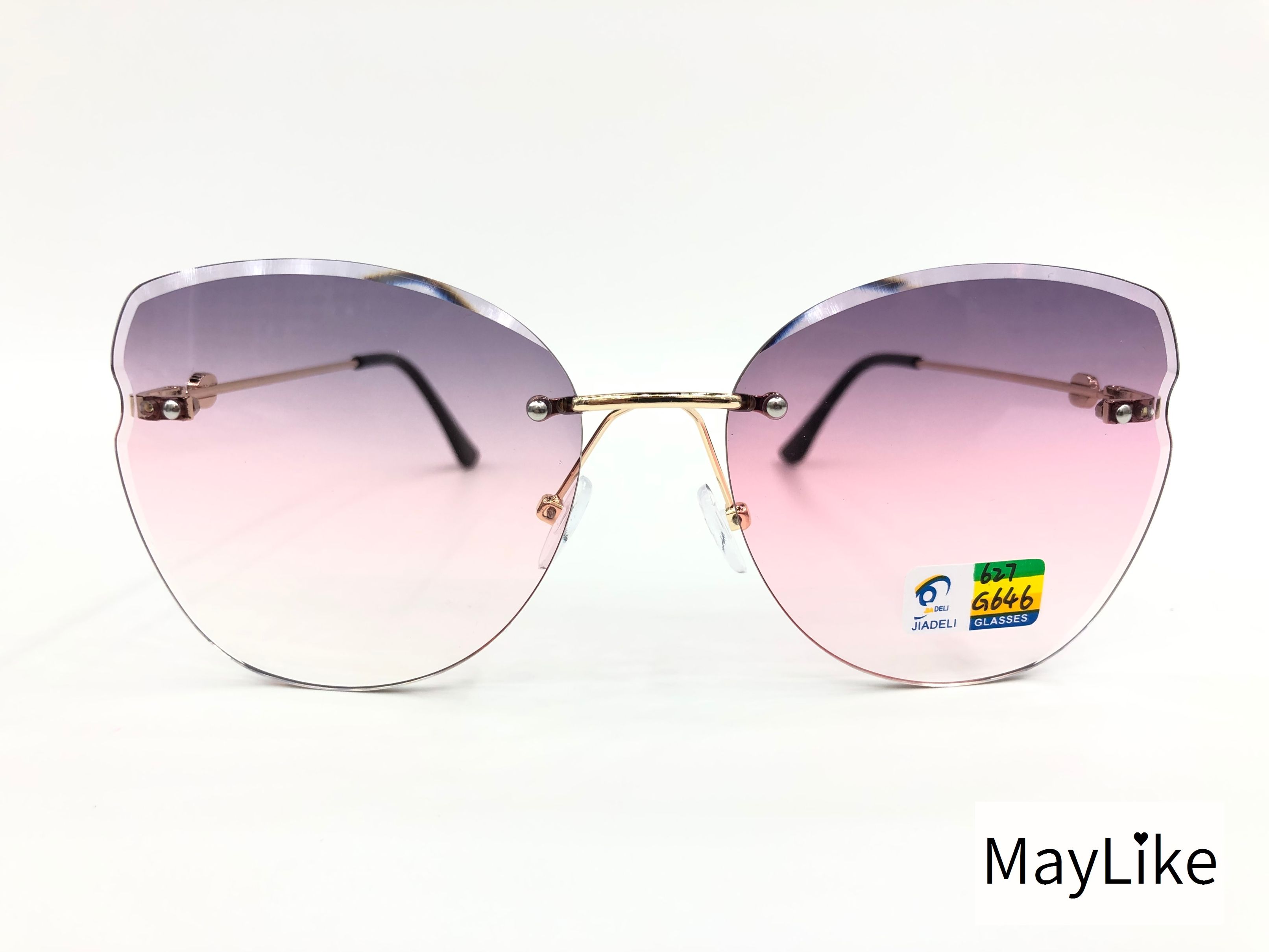 22837-627 女款 钻石切边 无框海洋片 UV400 太阳镜 批发详情图2