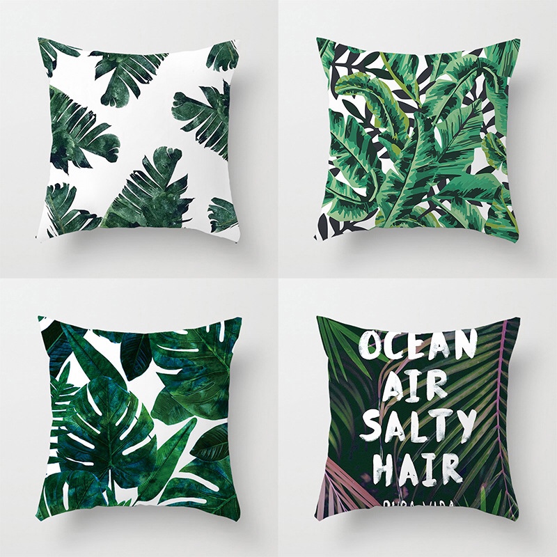 亚马逊爆款抱枕宝宝绒面绿色植物抱枕套沙发靠垫ins定制一件批发