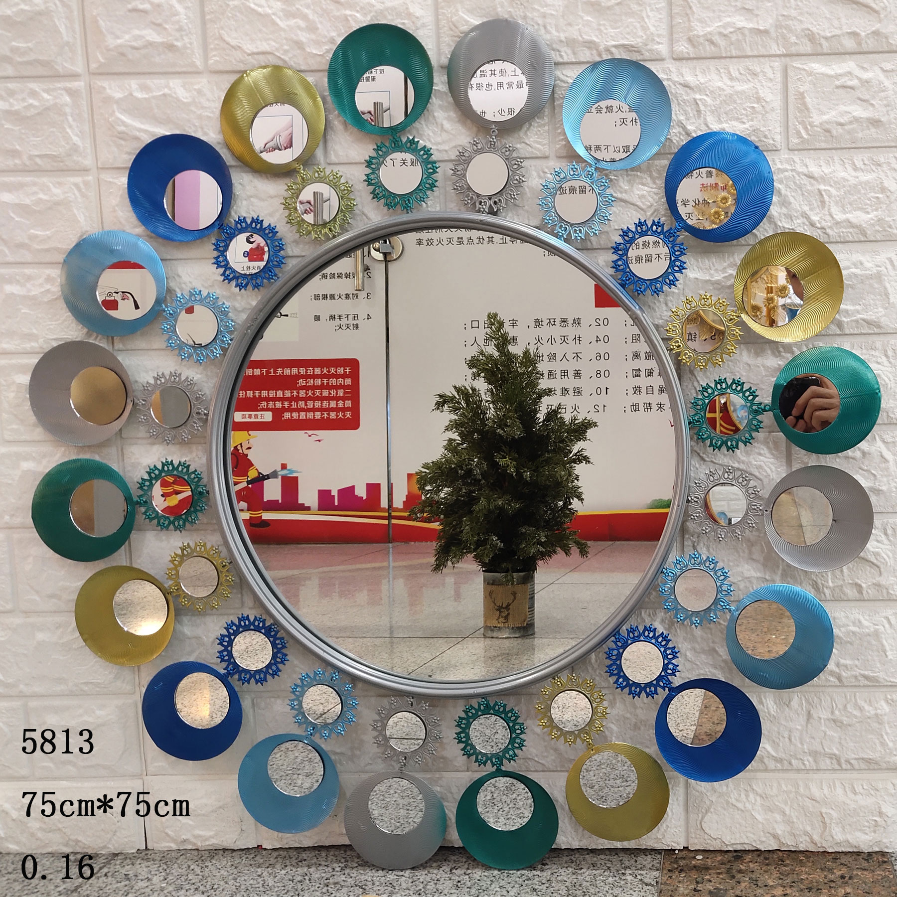 欧式轻奢金属太阳镜子70cm彩色背景墙装饰铁艺镜子详情图3