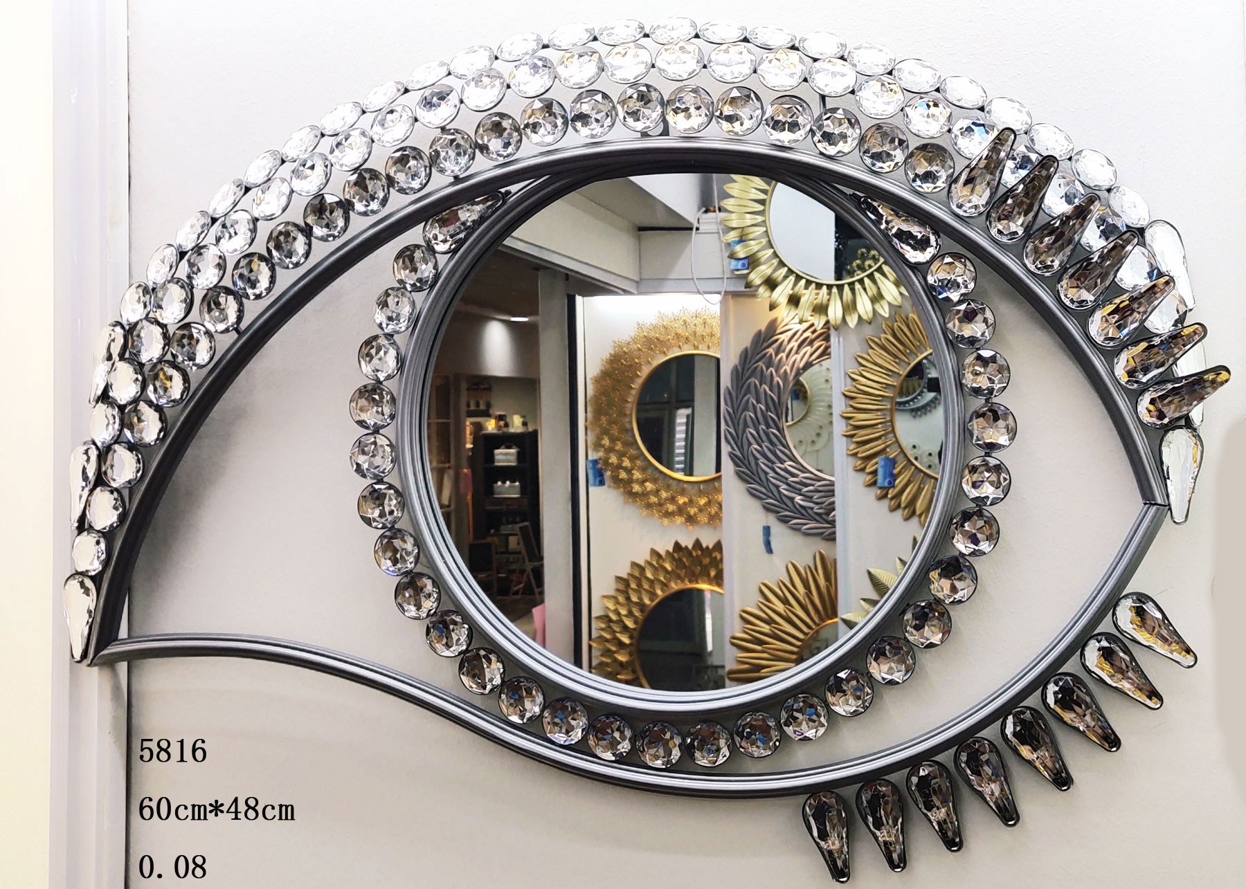 欧式轻奢金属太阳镜子70cm彩色背景墙装饰铁艺镜子详情图8