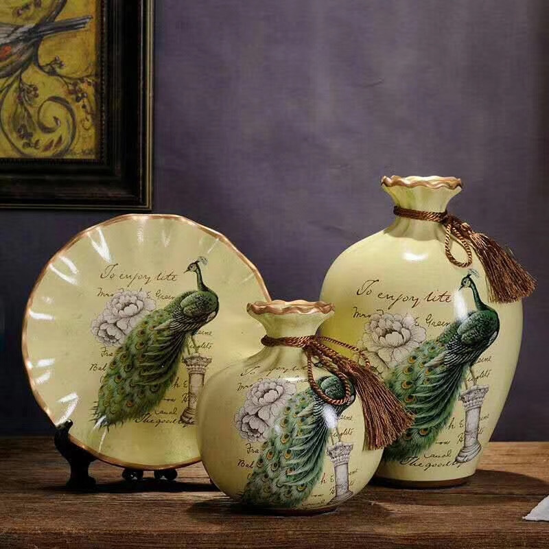 Yiwu Selection European large ceramic vase three sets of porch TV cabinet wine cabinet dining room study decoration