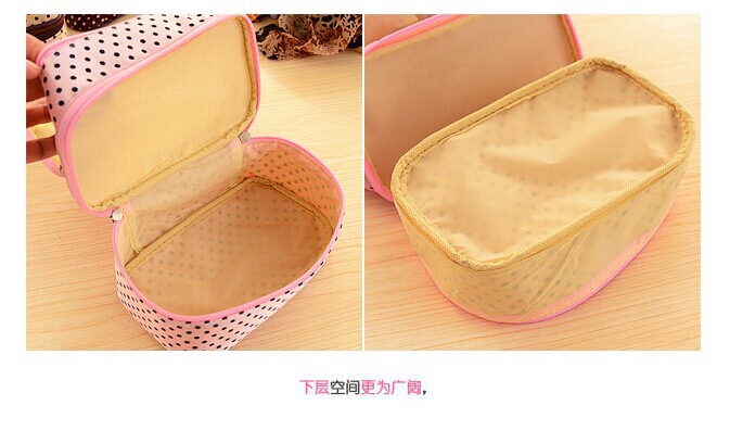 Bolso cosmético doble bolso cosmético maleta de tocador clutch lunares doble bolso cosmético undefined