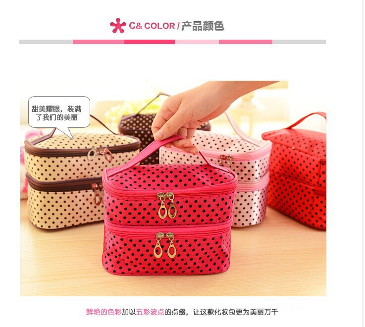 Bolso cosmético doble bolso cosmético maleta de tocador clutch lunares doble bolso cosmético undefined