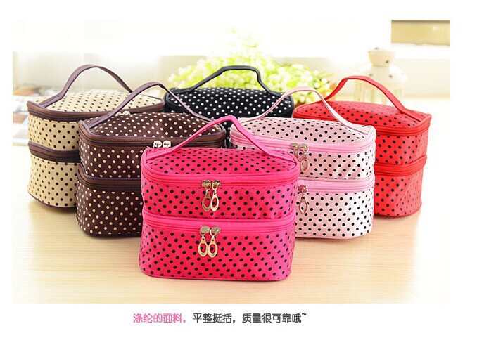 Bolso cosmético doble bolso cosmético maleta de tocador clutch lunares doble bolso cosmético Specification image