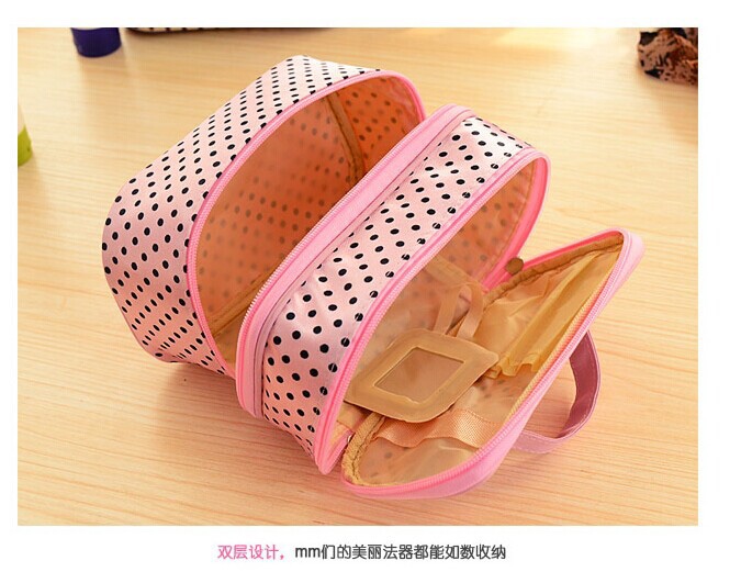 Bolso cosmético doble bolso cosmético maleta de tocador clutch lunares doble bolso cosmético undefined