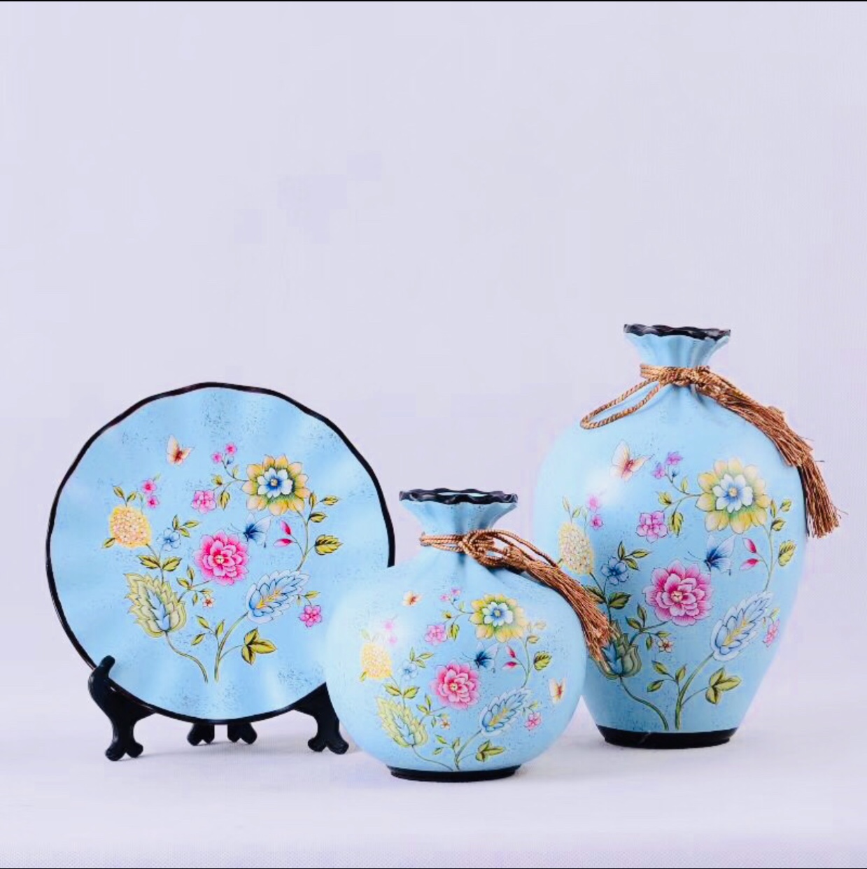 Yiwu Selection Chinese large ceramic vase three sets of porch wine cabinet dining room decorative flower arrangement