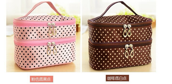 Bolso cosmético doble bolso cosmético maleta de tocador clutch lunares doble bolso cosmético Item Picture