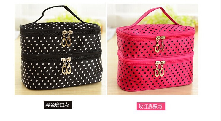Bolso cosmético doble bolso cosmético maleta de tocador clutch lunares doble bolso cosmético undefined