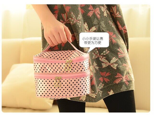 Bolso cosmético doble bolso cosmético maleta de tocador clutch lunares doble bolso cosmético undefined