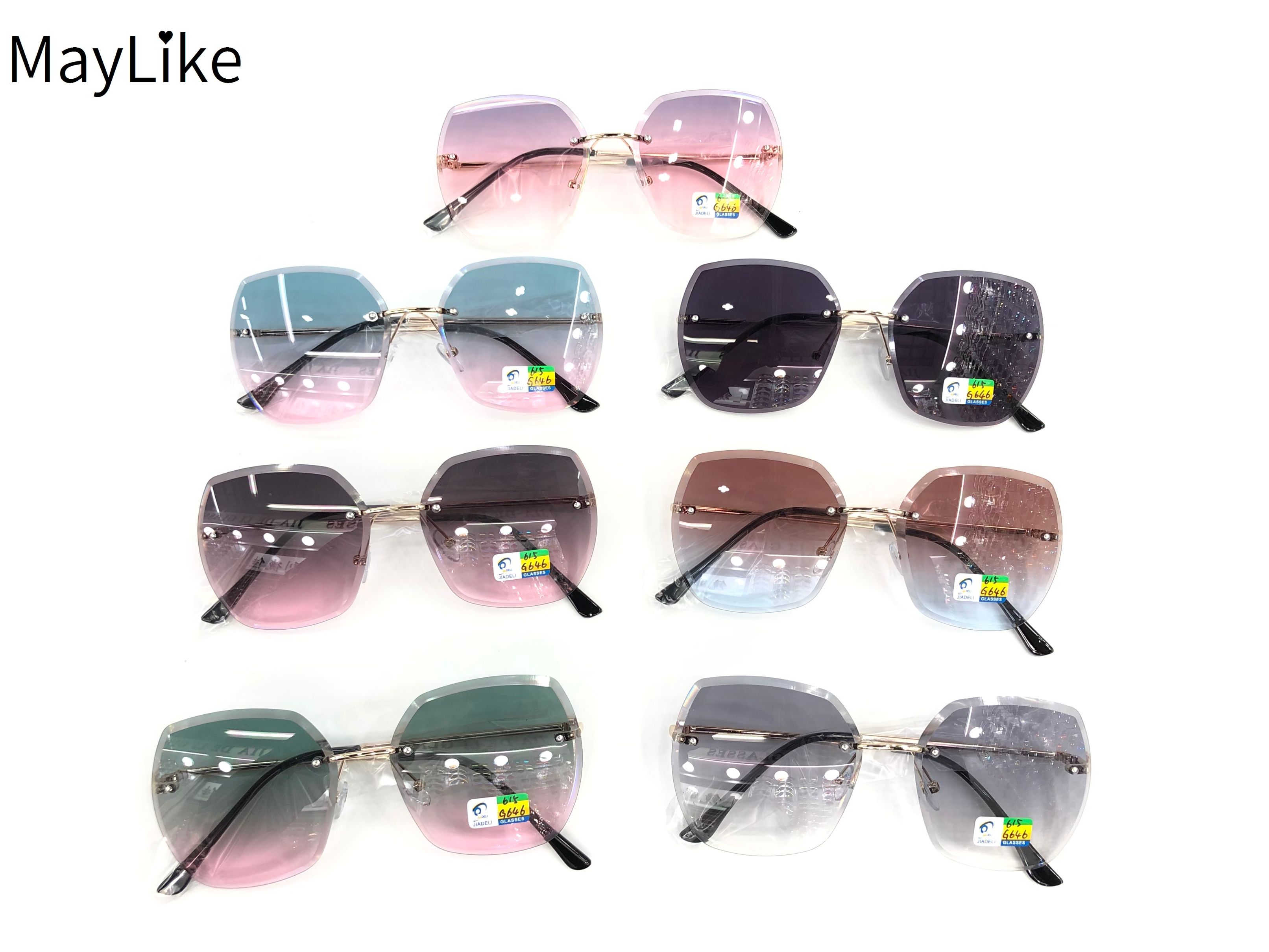 22837-615 女款 钻石切边 无框海洋片 UV400 太阳镜 批发详情图1