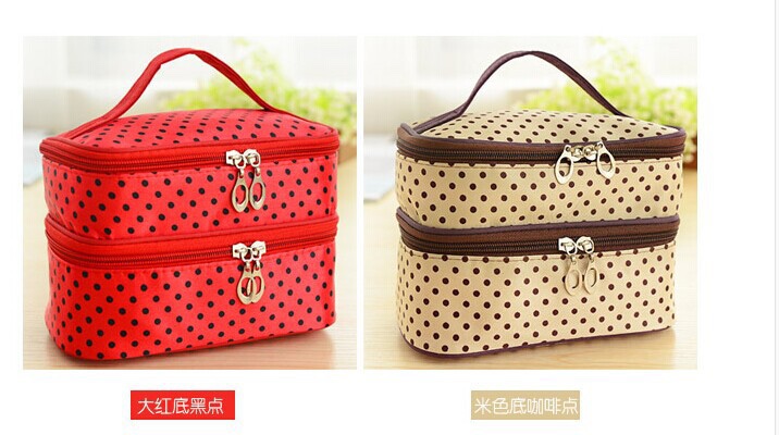 Bolso cosmético doble bolso cosmético maleta de tocador clutch lunares doble bolso cosmético Application Scenario