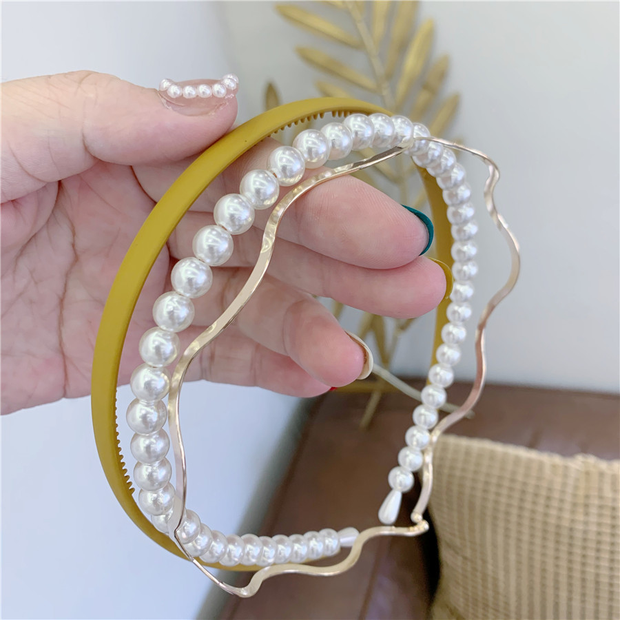 甜美珍珠发箍三件套 简约彩色百搭金属波浪头箍外出发卡网红发饰