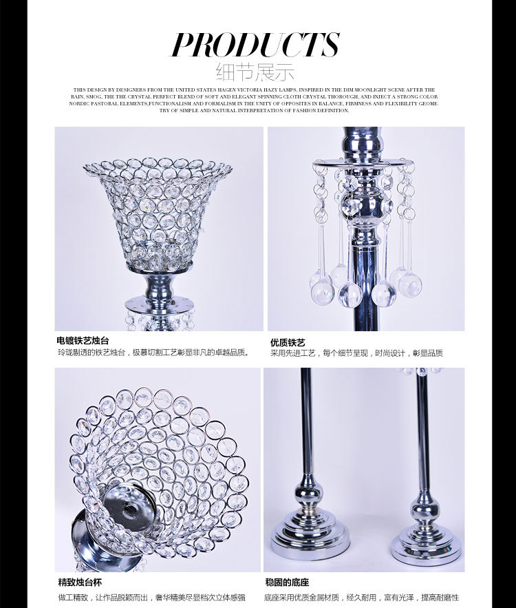 Modern and simple ironwork crystal candlestick, fashionable wedding decoration, road guide decoration, silver chrome Wanfu crystal 023121 detail image 3