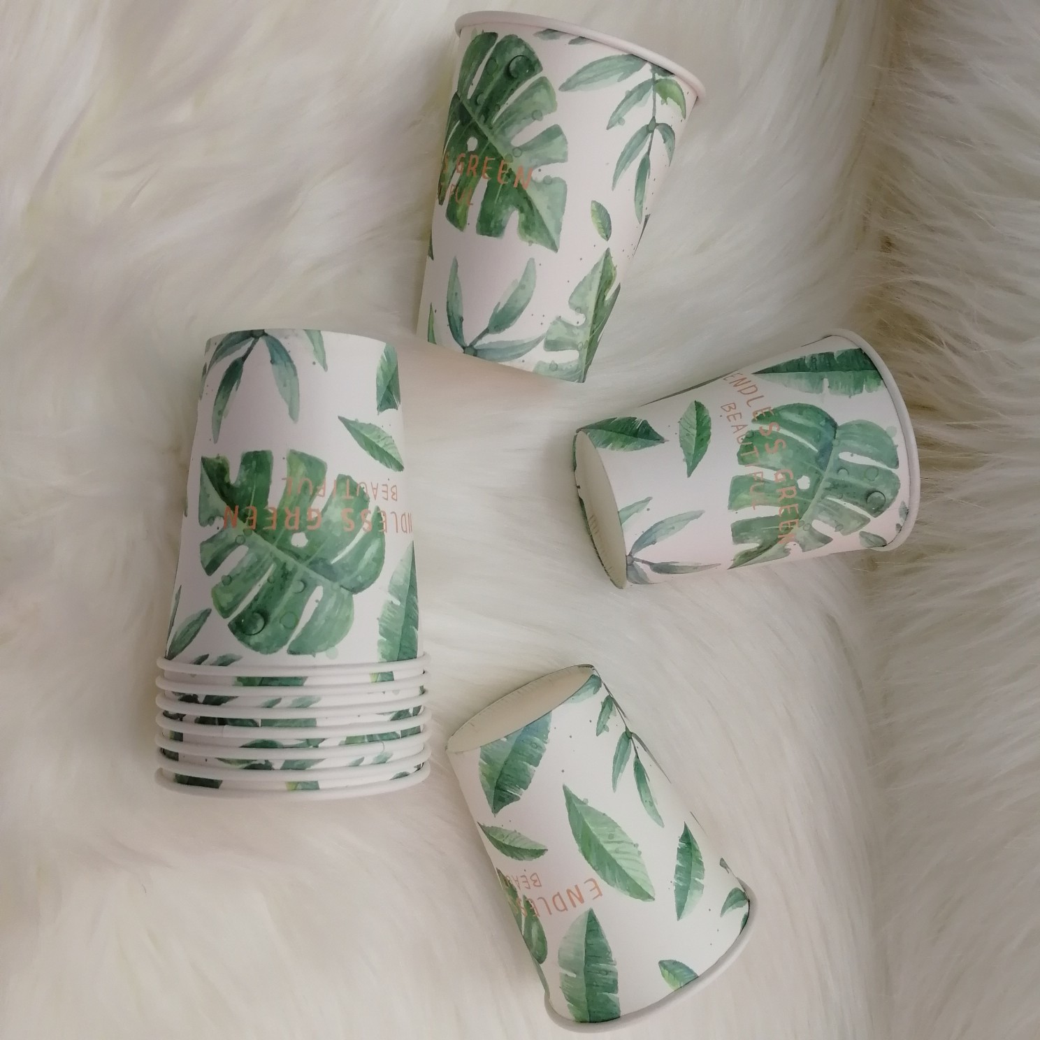 Custom logo printed on green leaf paper cup