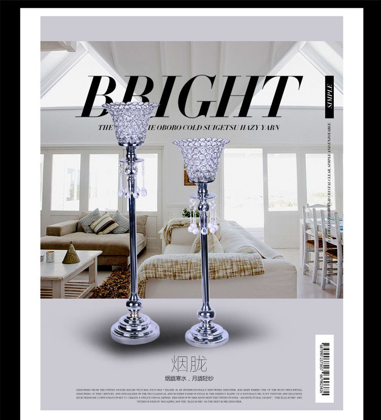 Modern and simple ironwork crystal candlestick, fashionable wedding decoration, road guide decoration, silver chrome Wanfu crystal 023121 detail image 1