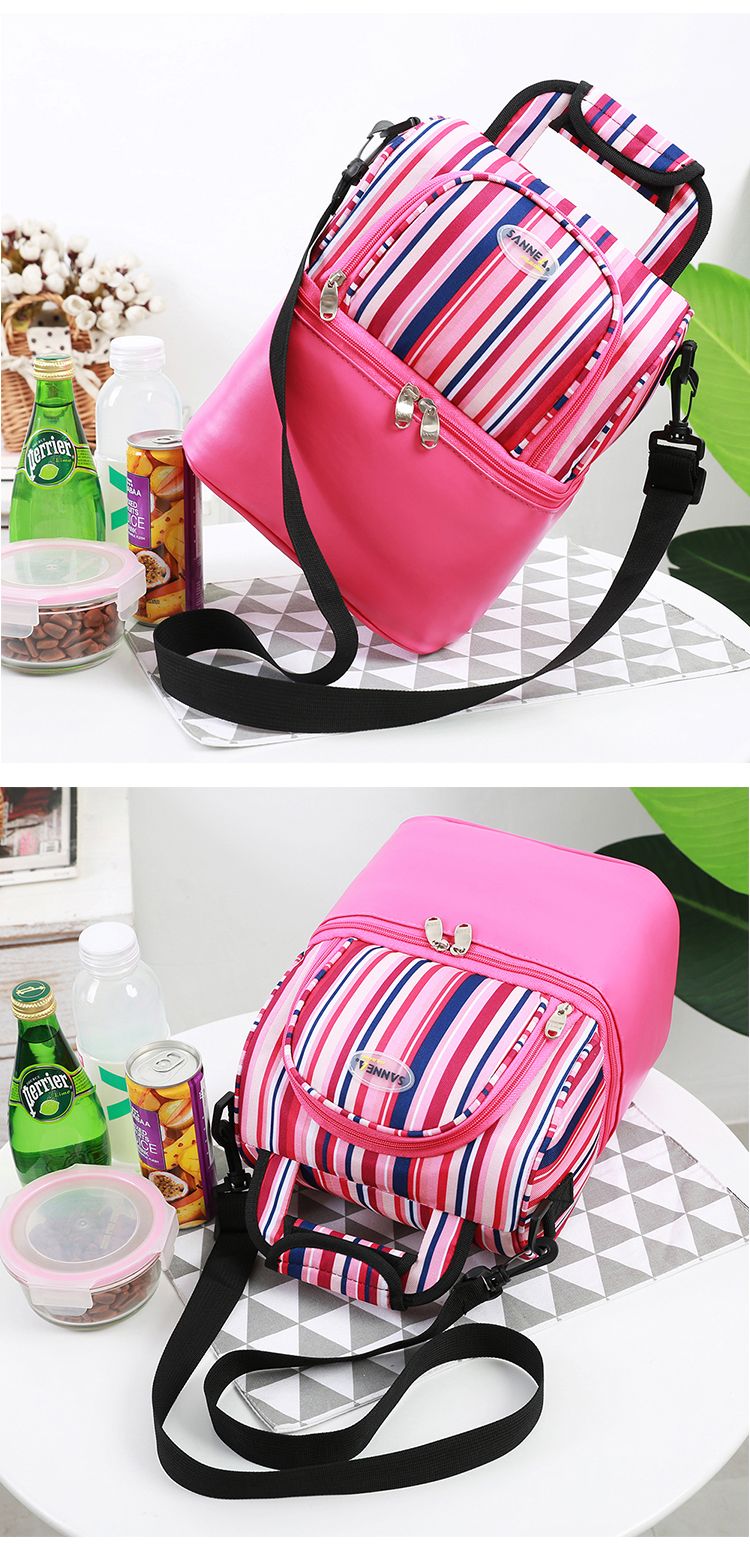 Wholesale of SAN Neng's new waterproof and insulated bags, striped hand-held double-layer picnic bags, and multi-color fresh-keeping and cold-preserving bento bags pic 16