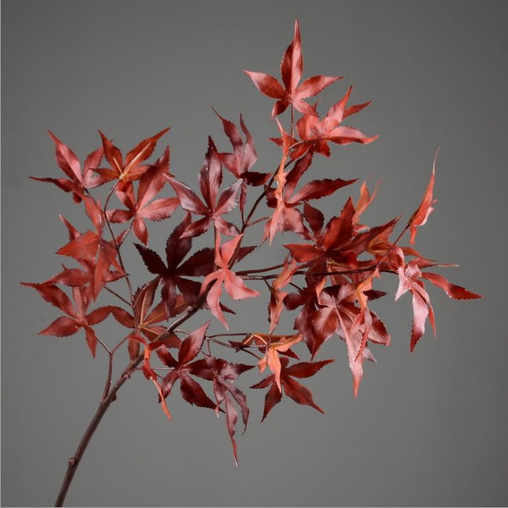 Lanjin Wholesale Factory direct sales of artificial green plants, home decoration flowers, red artificial leaves, artificial maple leaves in stock wholesale, artificial red maple leaves, Japanese maple leaves, Acer palmatum, single-stemmed leaves, indoor and outdoor engineering landscape trees decoration details Picture