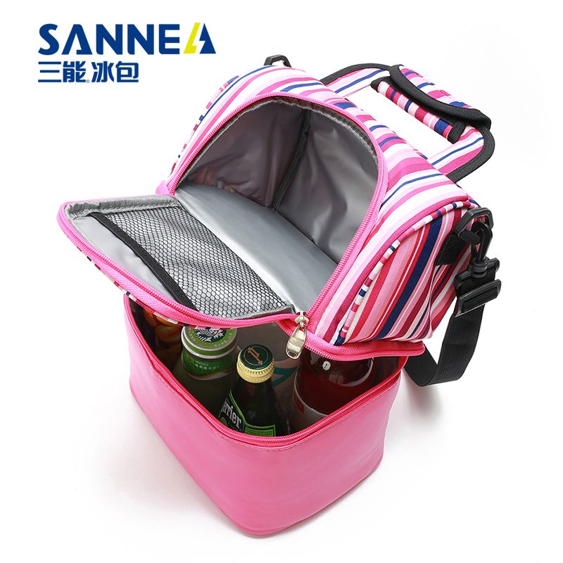 Wholesale of SAN Neng's new waterproof and insulated bags, striped hand-held double-layer picnic bags, and multi-color fresh-keeping and cold-preserving bento bags Application Scenario