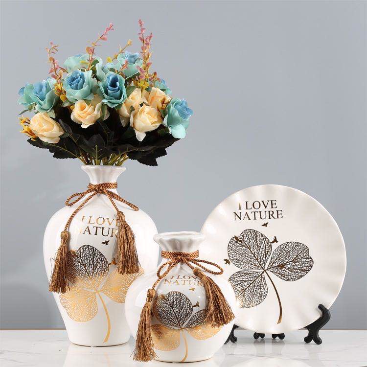 Yiwu Selection modern simple large ceramic vase three sets of porch wine cabinet dining room decorative flower arrangement