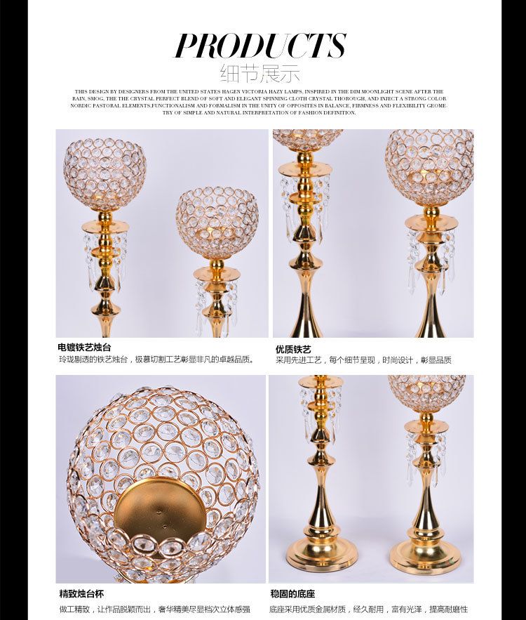 European candlestick, Wrought iron, crystal candlestick, wedding props, decorations and decorations Specification drawing