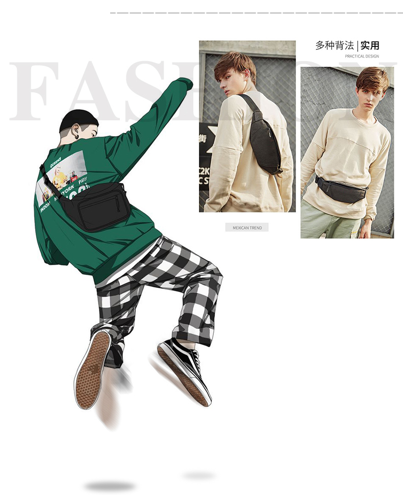 BOBO waist bag, men's waterproof nylon chest bag, women's crossbody multi-functional sports and casual fabric waist bag, trendy detail image 8