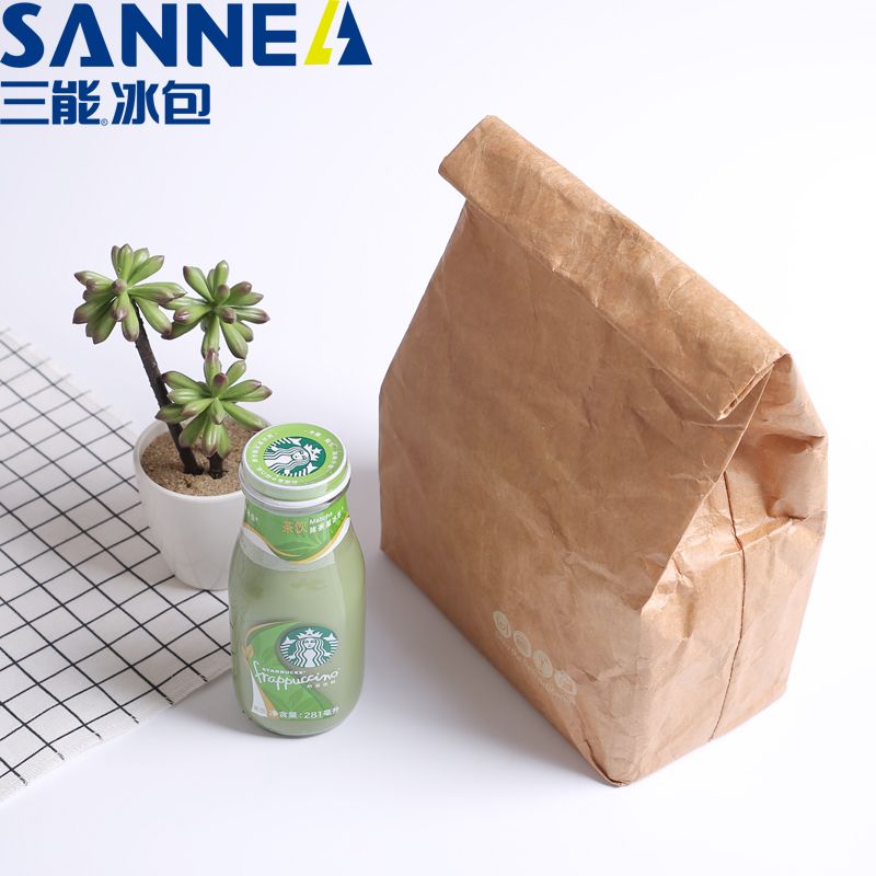 新款牛皮纸便当包 环保可消解杜邦纸铝膜饭盒袋 户外野餐保温冰包