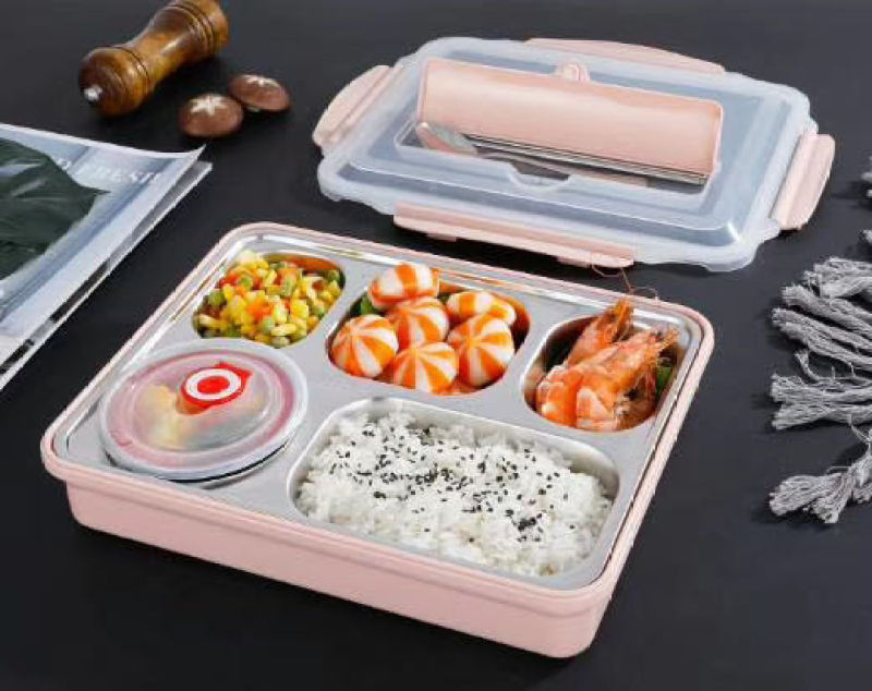 304 stainless steel insulated lunch box, Korean fast food box with lid and compartments, cafeteria plates, large-capacity student lunch box detail image 3