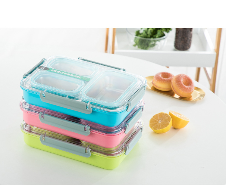 304 stainless steel compartmentalized, lid-proof, anti-bacterial, anti-dross, insulated bento box, anti-overflow and anti-cross-flavor fast food plate pic 4
